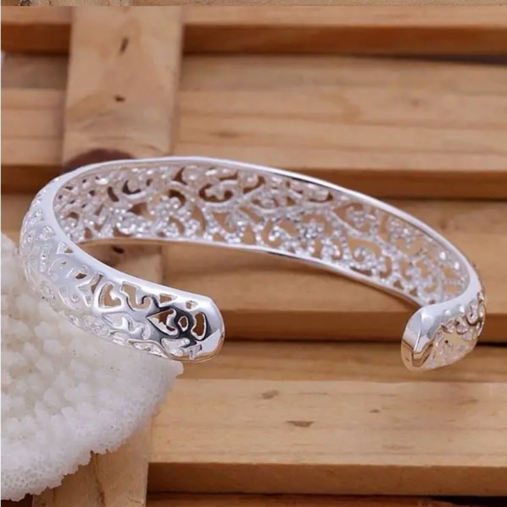 🆕 925 Sterling Silver Scrollwork Bangle Bracelet - Picture 8 of 8